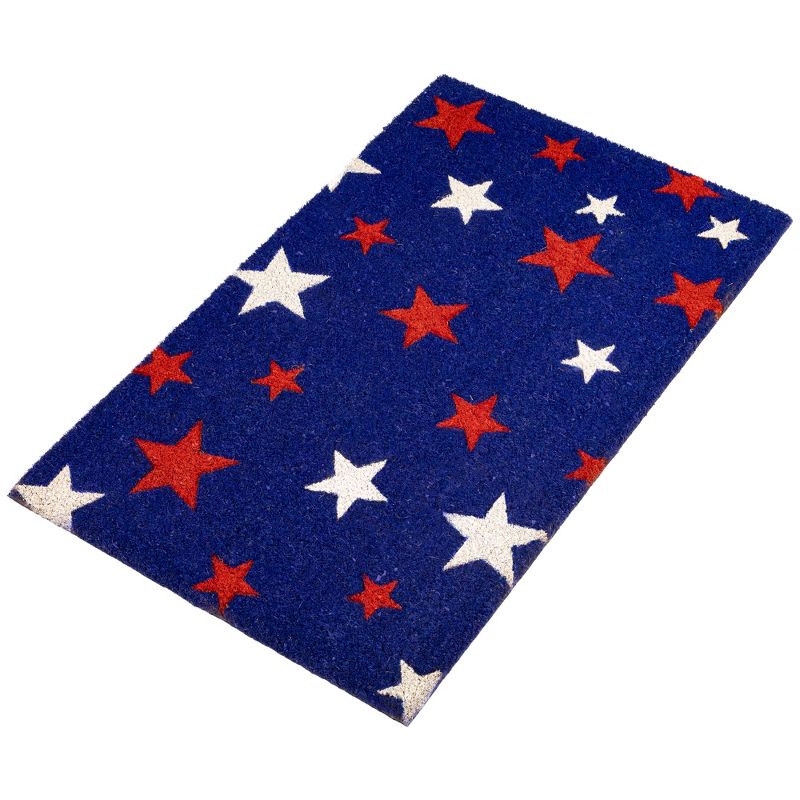 Northlight Blue Coir Red and White Stars Americana Outdoor Doormat 18" x 30", 4 of 6