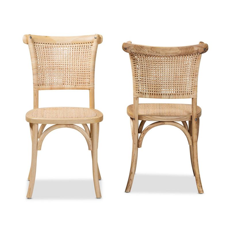 2pc Fields Woven Rattan and Wood Cane Dining Chair Set Brown - Baxton Studio, 3 of 11