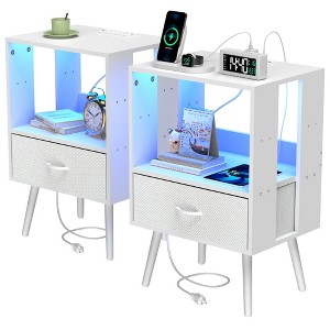 Dolonm 2 Pack Modern Nightstand with Charging Station, Bedside Tables with LED Light and Fabric Drawers,2-Layer Drawer - 1 of 4