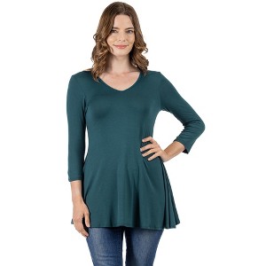 24seven Comfort Apparel Womens Three Quarter Sleeve V-Neck Tunic Top - 1 of 4
