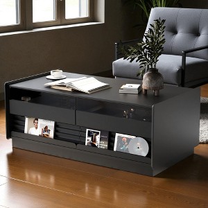 Mshliw 47.2" Modern Rectangle Coffee Table with 4 Drawers & 2 Display Shelves, Fluted Wood Design & Tempered Glass for Living Room - 1 of 4