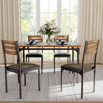 5 Piece Dining Table Set, Industrial Style Kitchen Table Set for 4, Dining Table and Chairs with Rectangular Table & 4 Chairs