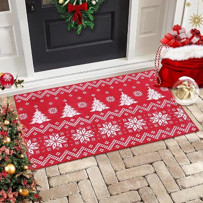 Red Christmas Decorations Floor Mat Modern Christmas Tree Striped Printed Carpet for Bedroom Indoor Washable Soft Thin Non-Shedding Area Rug 2 * 3ft