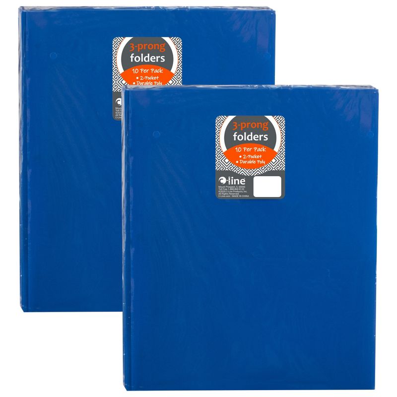 C-Line® Two-Pocket Heavyweight Poly Portfolio Folder with Prongs, Blue, 10 Per Pack, 2 Packs, 1 of 4