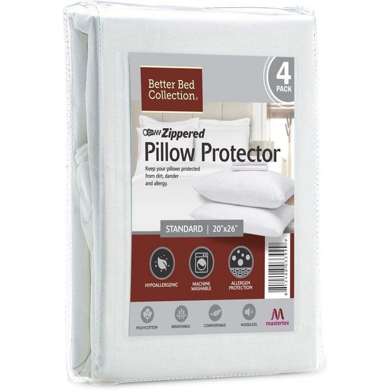 Better Bed Collection Zipped Poly/Cotton PIllow Protectors - 4 Pack White, 1 of 9