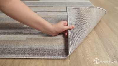 Modern Medium Gray and Tan Geometric Synthetic Area Rug, 6'7" x 9'