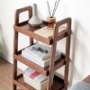Walnut Solid Oak 3-Tier Ladder Bookshelf with Enclosed Sides,Freestanding Scandinavian Storage Rack for Entryway or Bedroom-3irtyhousy - 2 of 4