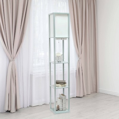 Floor Lamp Etagere Organizer Storage Shelf with 2 USB Charging Ports and Linen Shade - Simple Designs