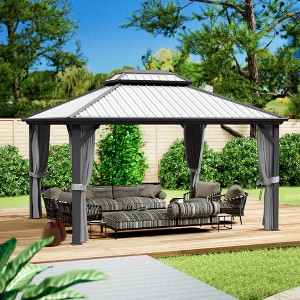 Kozyard Caesar Aluminum Hardtop Gazebo Metal Pavilion with Netting and Shaded Curtains for Patio, Backyard Deck - 1 of 4