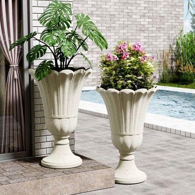 SEVOBAL Planters Decorative HDPE Petal Planters, Stylish 2-Pack Flower Pots with Ribbed Design for Indoor, Outdoor Plants, Beige, 15.76"*15.76"*23.64"