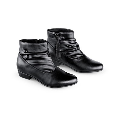 Collections Etc Button Ankle Slouch Boots w/ Low Heel