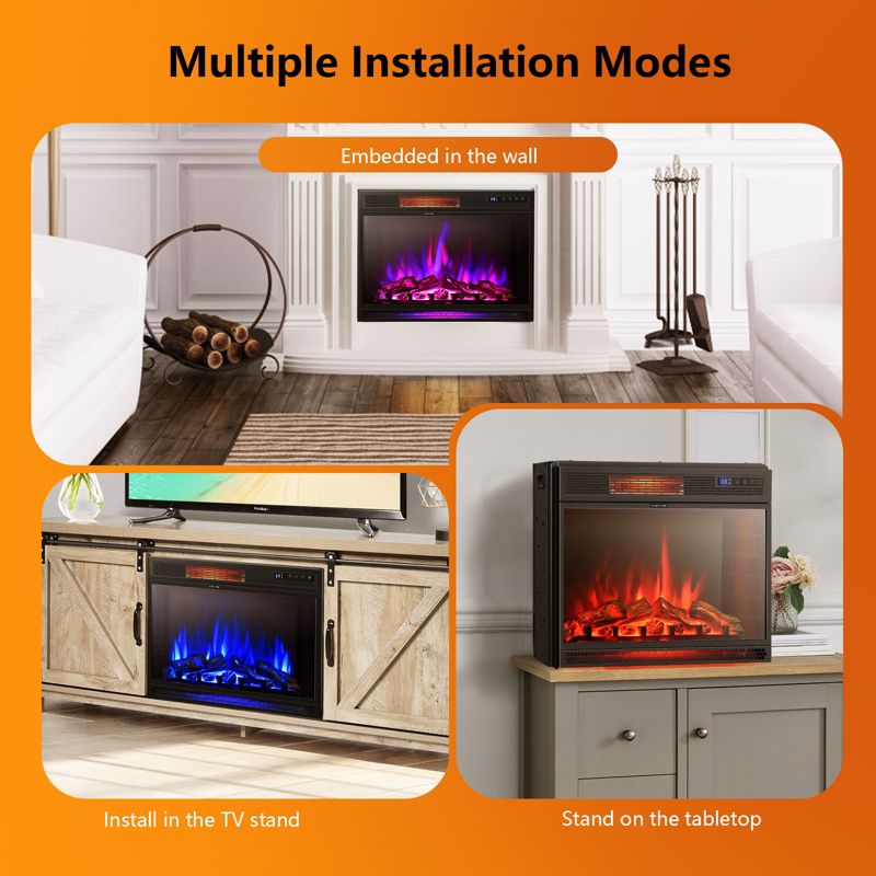 Tangkula 25" Electric Fireplace Wall Recessed Electric Heater w/Remote Control Touch Screen Thermostat Timer, 3 of 11