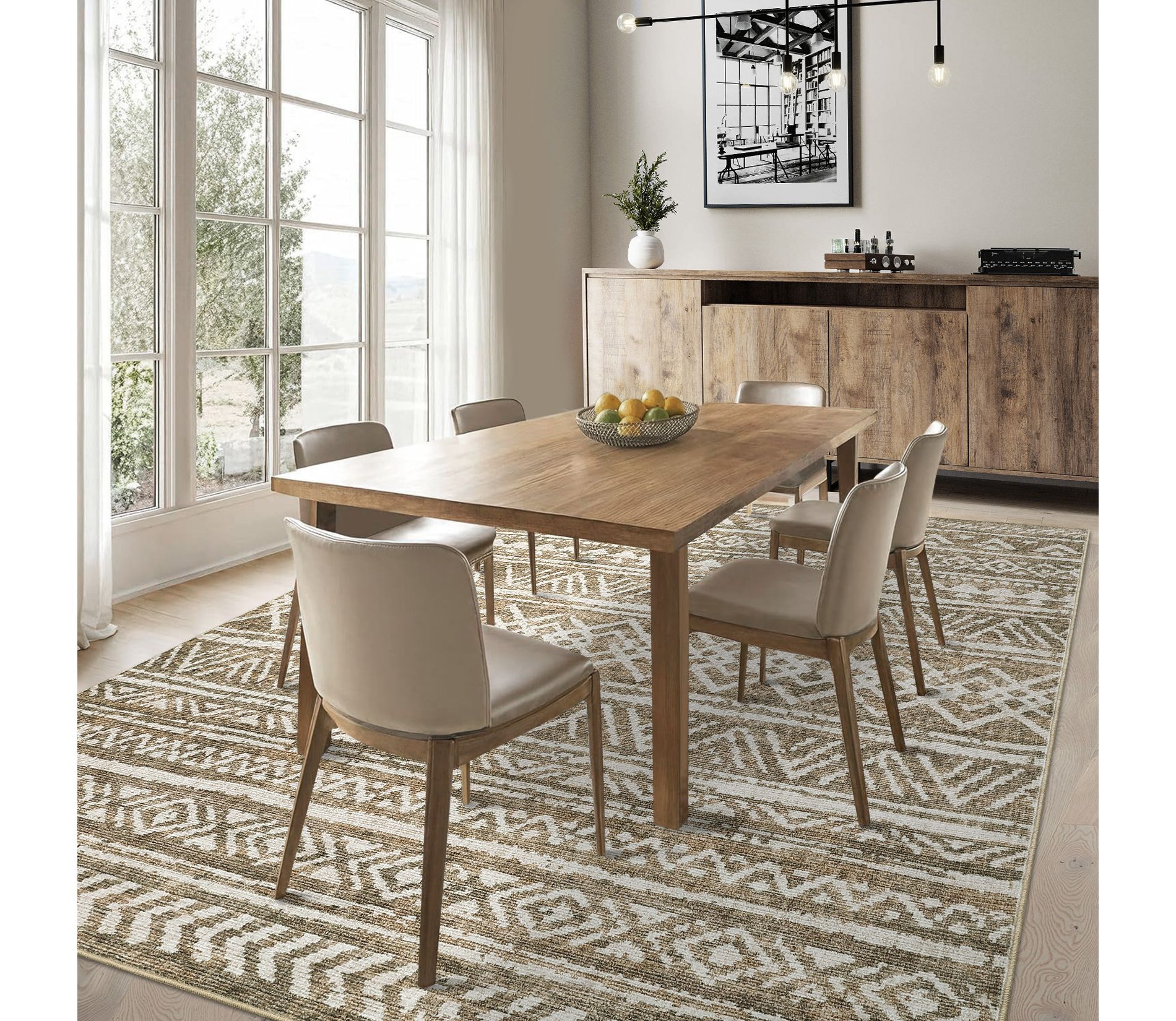 Vintage Rug Washable Farmhouse Geometric Area Rugs for Living Room Bedroom, 10'x13'