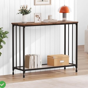Industricla Console Table, 2-Tier Sofa Tables Narrow Entryway Table with Glass Shelf and Metal Frame - 1 of 4