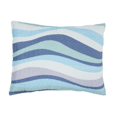 Seawaves Blue and White Reversible Microfiber Twin Quilt Set