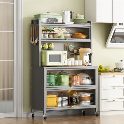 LunaLulinlk 64" Kitchen Pantry Storage Cabinet, 5 Tier Metal Storage Cabinet with Wheels, Kitchen Storage Bakers Rack