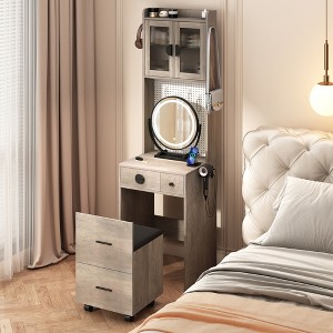 KTMBDW Vanity Desk with Mirror and LED Lights, Makeup Table with Charging Station and drawers and Storage Shelves for Small Space, Bedroom - 1 of 4