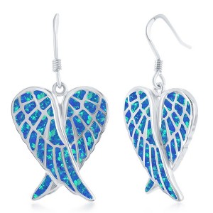 Opalata Sterling Silver Blue Inlay Opal Angel Wings Earrings - Blue - 1 of 2