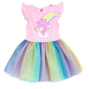 Care Bears Cheer Bear Rainbow Girls Tulle Dress Toddler - 1 of 4