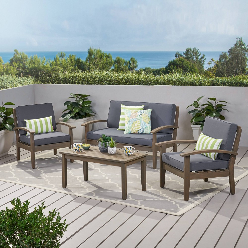 Peyton 4pc Acacia Wood Seating Set Gray/Dark Gray - Christopher Knight Home