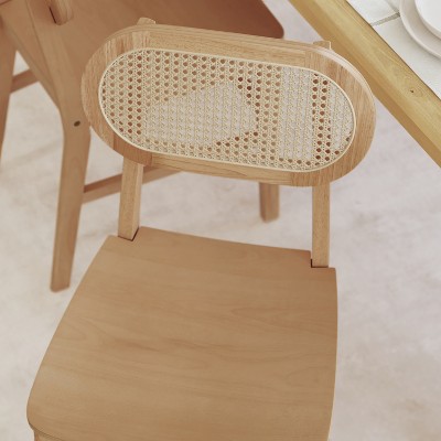 Natural Wood and Cane Side Chair with Black Accents