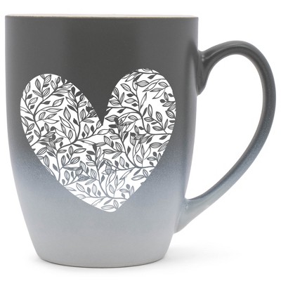 Elanze Designs Heart Leaf Two Toned Ombre Matte Gray and White 12 ounce Ceramic Stoneware Coffee Cup Mug