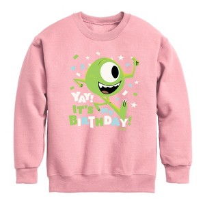 Boys' - Disney - Mike Yay It's My Birthday Graphic Long Sleeve Fleece Sweatshirt - 1 of 4