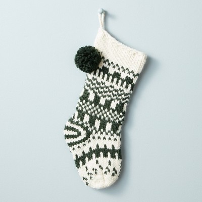 Jacquard Knit Pom Stocking Dark Green/Cream - Hearth & Hand™ with Magnolia