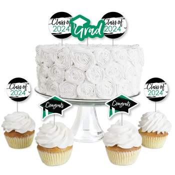 Big Dot of Happiness Green 2024 Graduation Party - Dessert Cupcake Toppers - Clear Treat Picks - Set of 24