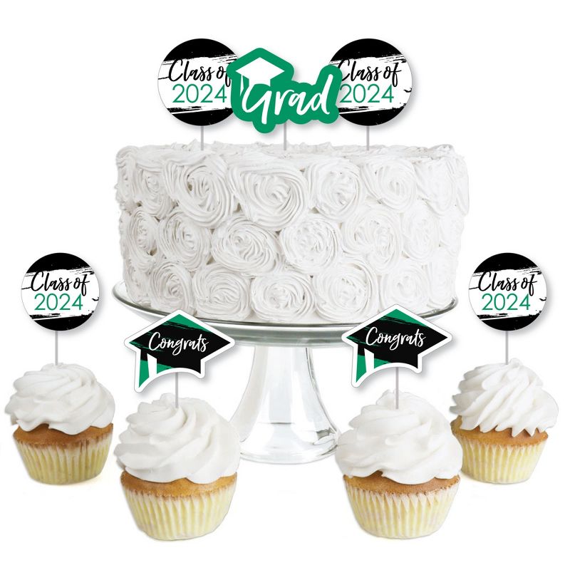 Big Dot of Happiness Green 2024 Graduation Party - Dessert Cupcake Toppers - Clear Treat Picks - Set of 24, 1 of 8