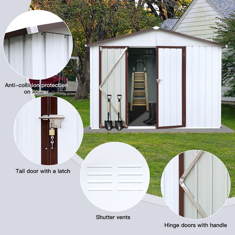 6x8ft Metal Garden Sheds, Outdoor Storage Shed with Lockable Doors - The Pop Home, 5 of 7