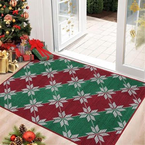Coolmee Christmas Living Room Area Rug Machine Washable Rugs Carpet Indoor Door Mat Non-Slip Snowflake Rug for Bedroom Kitchen Green - 1 of 4