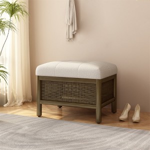 Small Foot Stool Ottoman, Upholstered Sofa Foot Rest, Wooden Entryway Bench, Rattan Base Small Foot Rest for Living Room Entryway Couch - 1 of 4