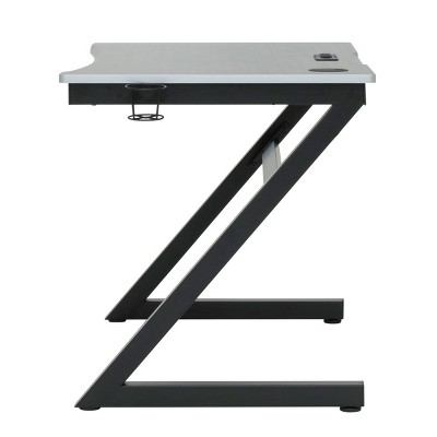 45" Black Steel Curved Gaming Desk with USB Ports and Cup Holder