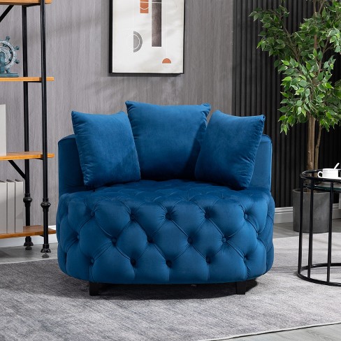 Blue velvet barrel deals chair