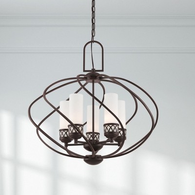 Olde Bronze 5-Light Chandelier with Hand Blown Satin White Glass