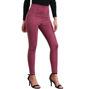 INSPIRE CHIC Women's Faux Suede High Waisted Elastic Slim Casual Leggings Pants - 1 of 4