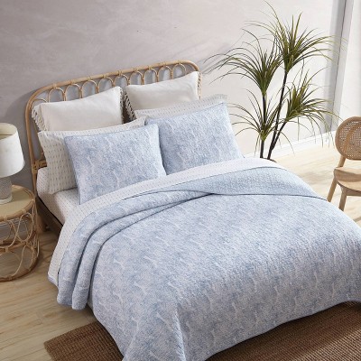 King Size Blue Cotton Reversible Quilt Set with Shams