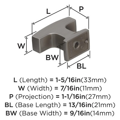 Brushed Nickel T-Handle Cabinet Knob with Mounting Hardware