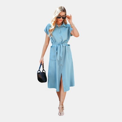 Women's Elegant Button-Down Shirt Dress with Belted Waist - Cupshe