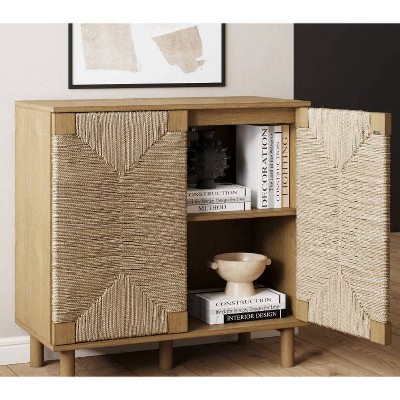 Beacon Light Brown Seagrass 4-Door Sideboard Cabinet