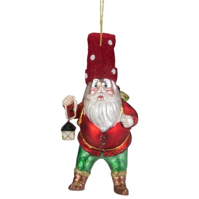 Northlight 6" Gold and Red Gnome with Lantern and Flower Basket Glass Christmas Ornament