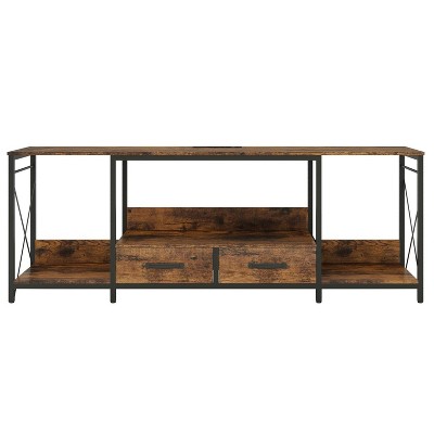 Belatt 75 Inch TV Stand with Power Socket and LED Light MDF+Iron Media Console for Living Room/Bedroom
