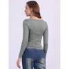 INSPIRE CHIC Women's Square Neck Long Sleeve Shirred Fitted Stretch Casual Basic Blouse - 4 of 4