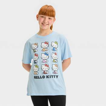 Girls' Short Sleeve Oversized Hello Kitty Distressed Graphic T-Shirt - art class™ Blue