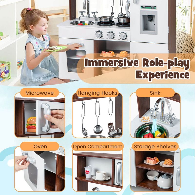 Costway Kids Kitchen Playset Pretend Play Kitchen Toy with Realistic Sounds & Lights, 5 of 11