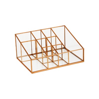 10"X7.5"X4.75" 9 Compartment Glass & Metal Vanity Organizer Copper Finish - Threshold™