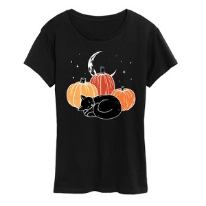 Women's - Instant Message - Black Cat Pumpkin Nap Short Sleeve Graphic T-Shirt - 1 of 4