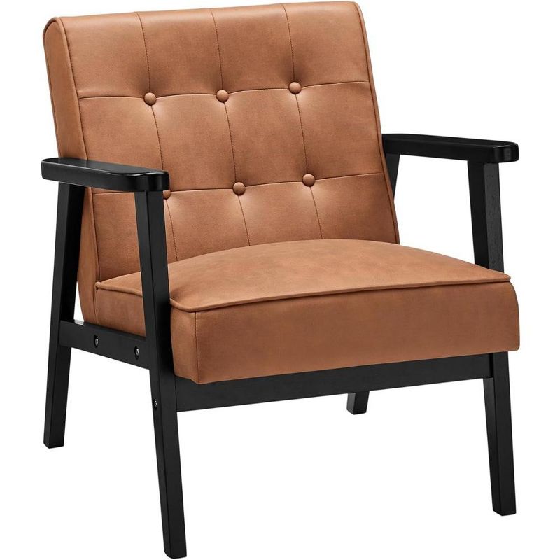 SONGMICS Accent Leisure Chair Mid-Century Modern Arm Chair with Solid Wood Armrests and Legs 1-Seat Cushioned Sofa, 1 of 7