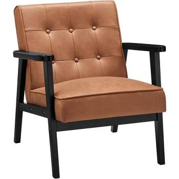 SONGMICS Accent Leisure Chair Mid-Century Modern Arm Chair with Solid Wood Armrests and Legs 1-Seat Cushioned Sofa